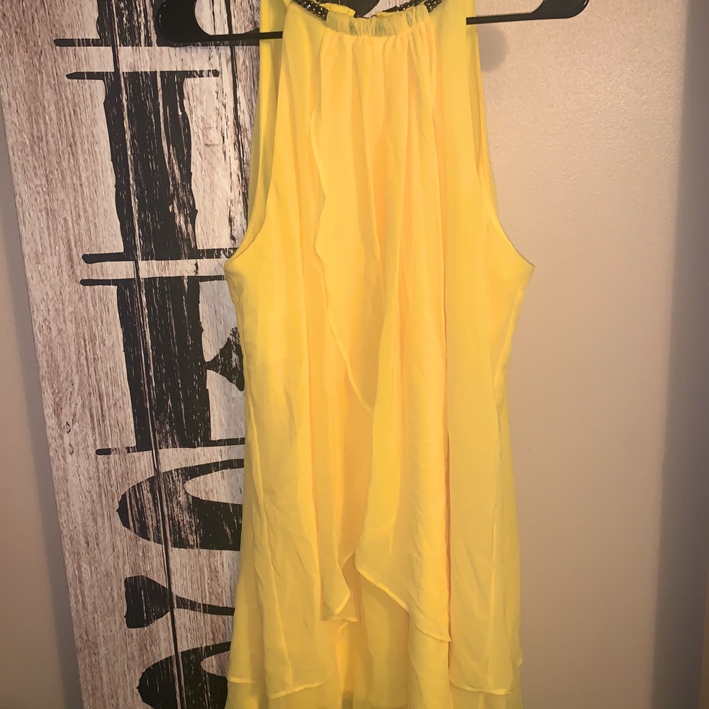 Yellow Beaded Neckline Dress